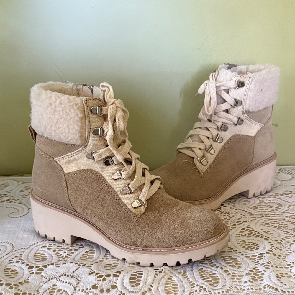 Dolce Vita Beige Lace Up Boots